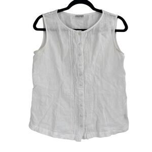 Russ Berens Linen White Pleated Button Boxy Sleeveless Top Women’s Medium Beach